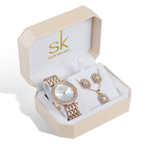 Shengke Rose Gold Watches Women Set Luxury Crystal