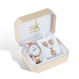Shengke Rose Gold Watches Women Set Luxury Crystal