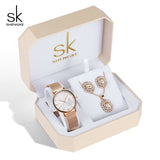 Shengke Rose Gold Watches Women Set Luxury Crystal