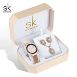 Shengke Rose Gold Watches Women Set Luxury Crystal