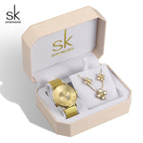 Shengke Rose Gold Watches Women Set Luxury Crystal