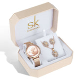 Shengke Rose Gold Watches Women Set Luxury Crystal