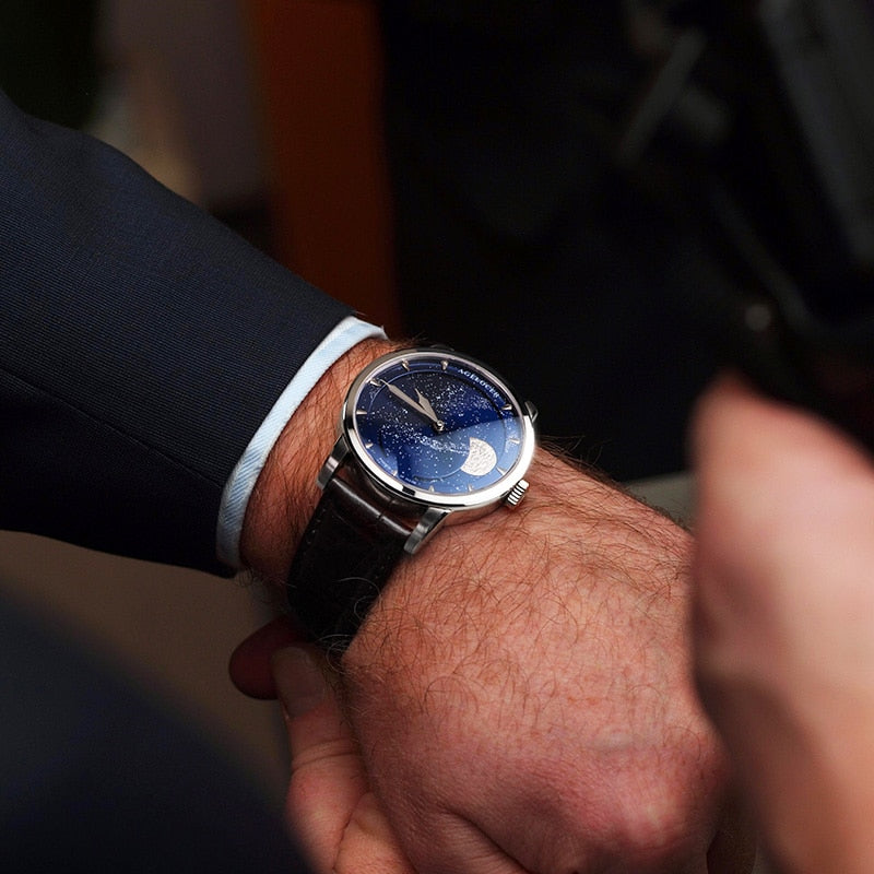2019 New Agelocer Luxury Brand Blue Automatic Watches Men Moon