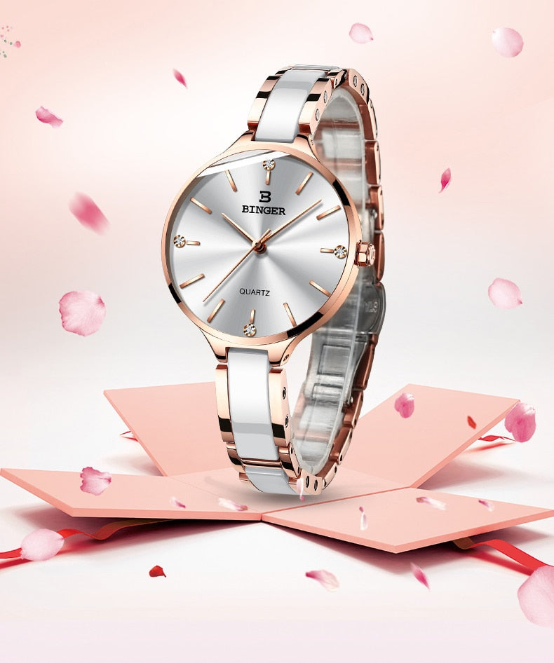 Switzerland BINGER Luxury Women Watch Brand Crystal Fashion