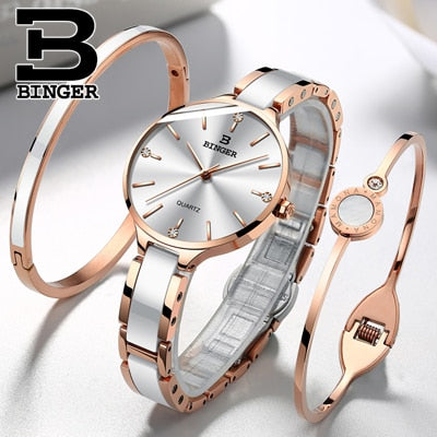 Switzerland BINGER Luxury Women Watch Brand Crystal Fashion