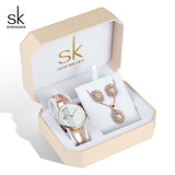 Shengke Rose Gold Watches Women Set Luxury Crystal