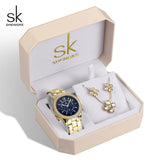 Shengke Rose Gold Watches Women Set Luxury Crystal