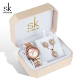 Shengke Rose Gold Watches Women Set Luxury Crystal