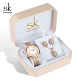 Shengke Rose Gold Watches Women Set Luxury Crystal
