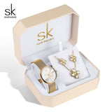 Shengke Rose Gold Watches Women Set Luxury Crystal